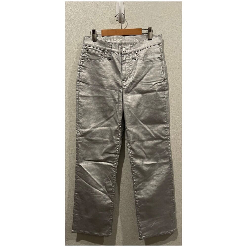J.CREW Slim Demi Boot Metallic Silver Pockets Pants